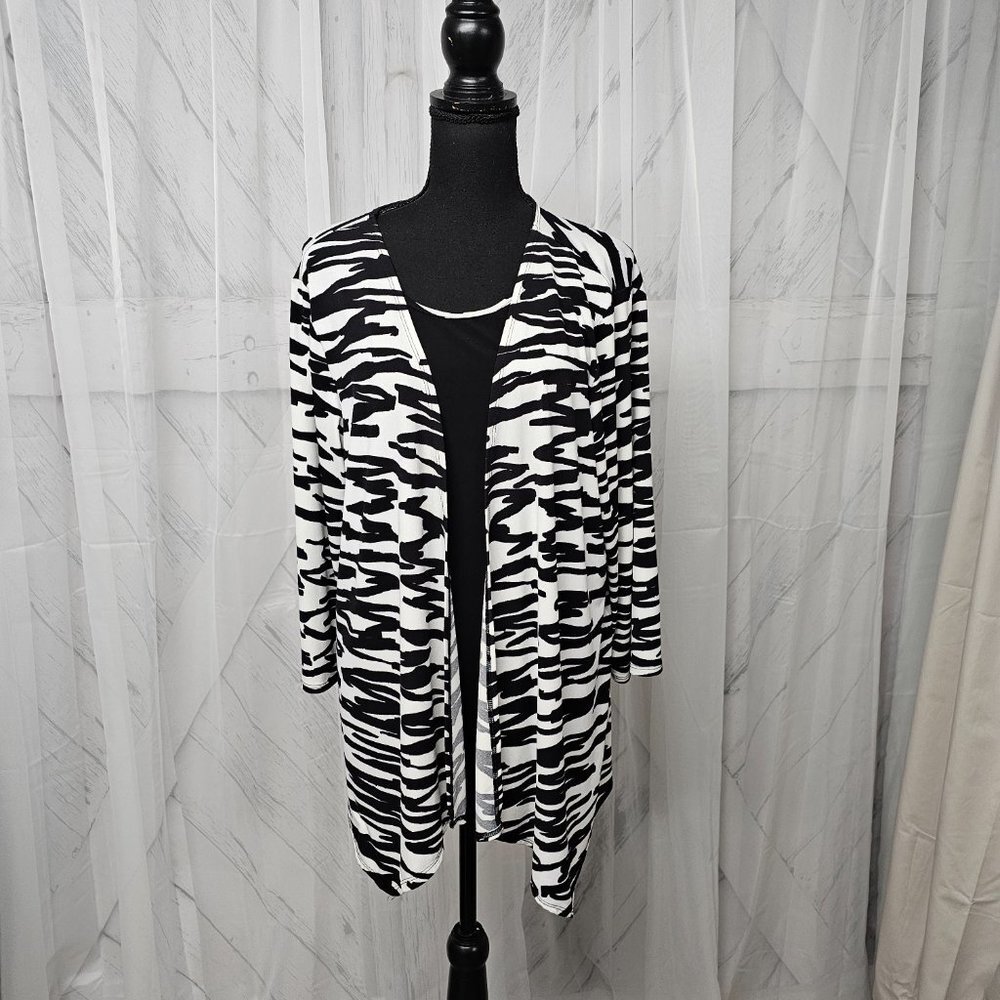 Chico's Black and White Zebra Print Open Front Cardigan